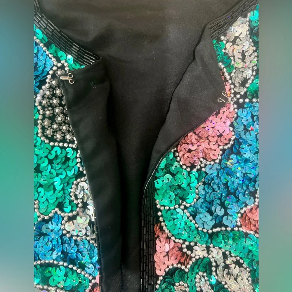Open Front Sequined Jacket- Multicolor- Handmade - Picture 5 of 6